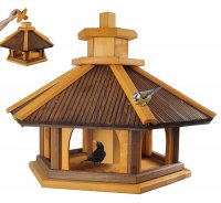 Vogelhaus, Vogelfutterhaus mit Futtersilo, Größe XL, Lasur Kiefer - Palisander